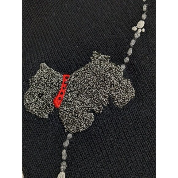 Vintage Sweater Vest Womens M Scottie Dog Novelty Embroidered Fun Button Black - Picture 5 of 6